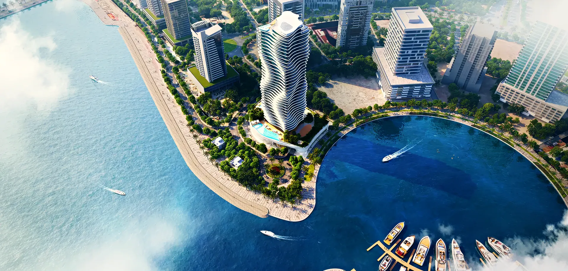 ELIE SAAB Waterfront on its bay at Al Reem Island, seen from the air