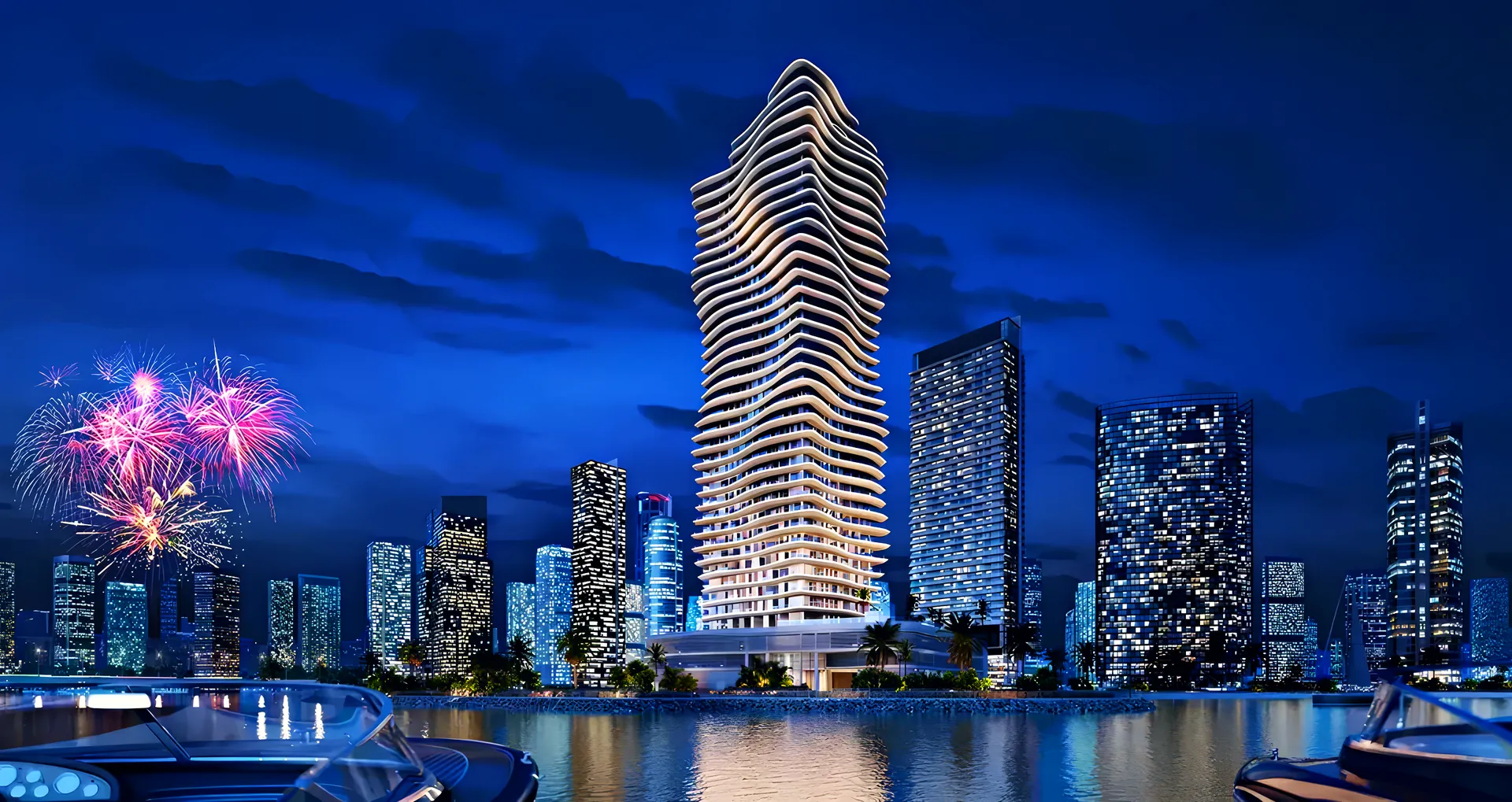 ELIE SAAB Waterfront at night on the Al Reem skyline