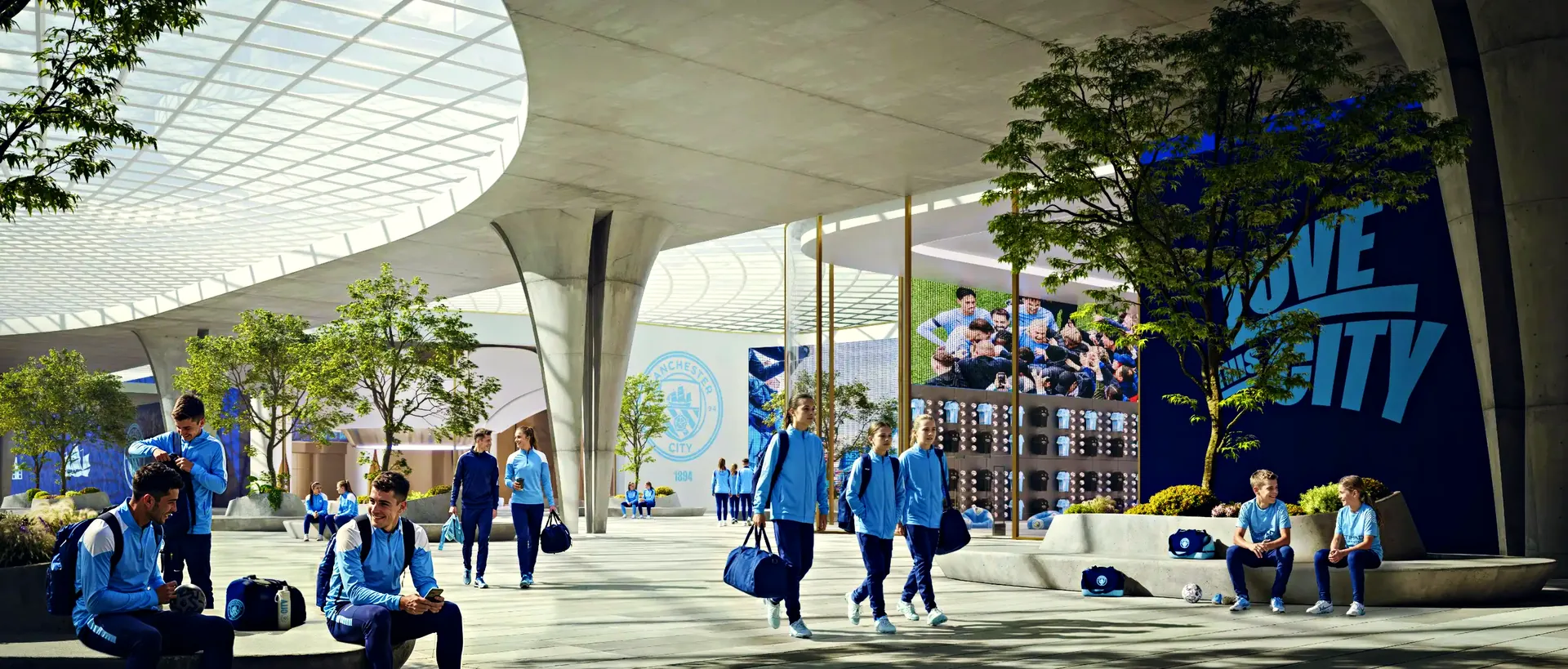 Players walking through the Manchester City Training Academy at Yas Canal