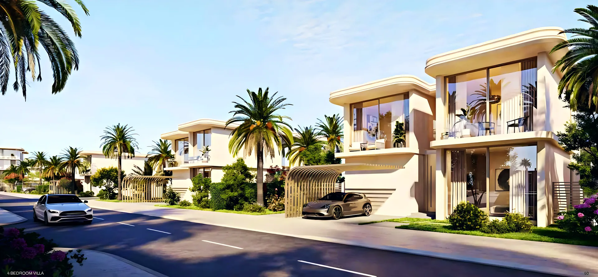 Villas along a street at Manchester City Yas Residences
