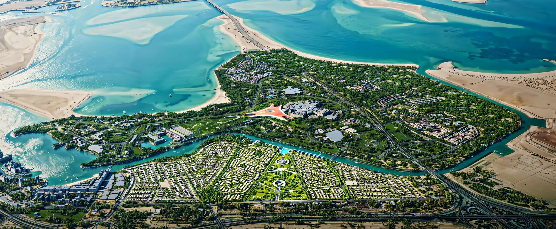 Yas Island and the canal community seen from the air