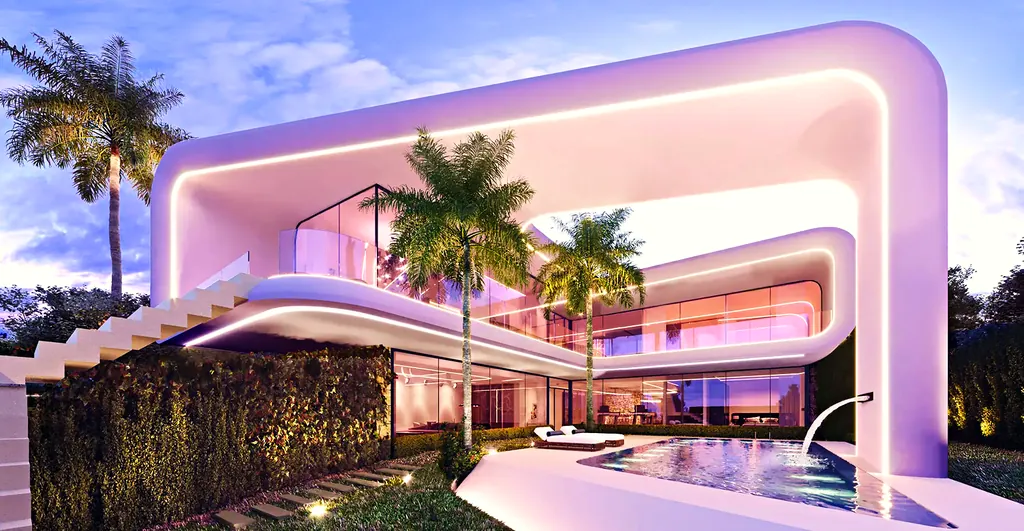 A sculpted villa at Ohana Villas at dusk