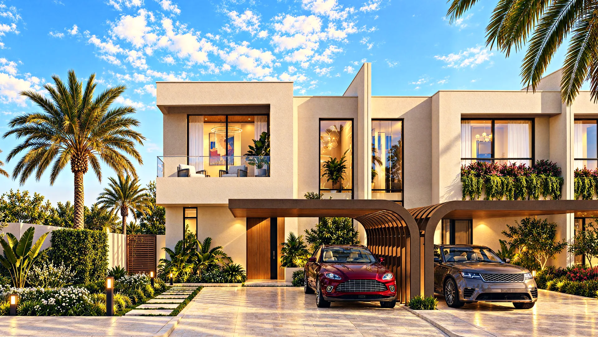 Street view of the new townhouses at Manchester City Yas Residences