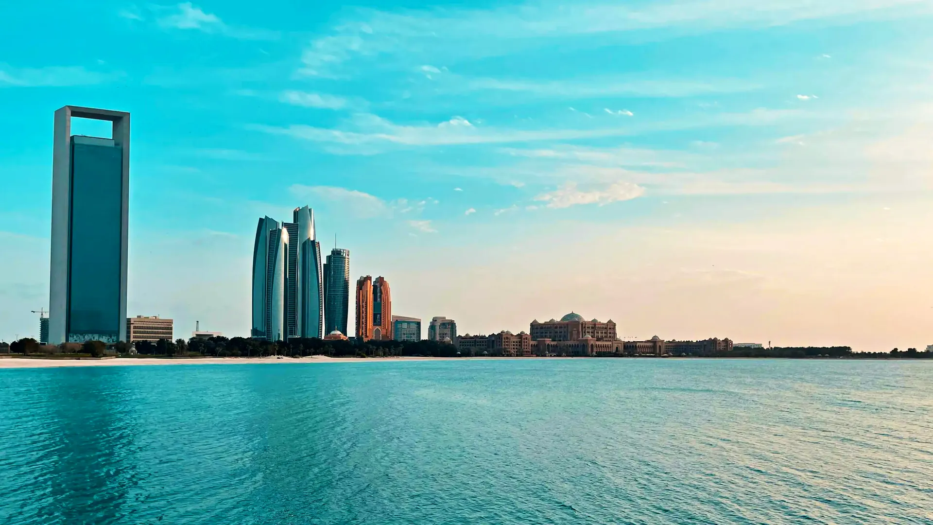 The Abu Dhabi skyline seen from the sea